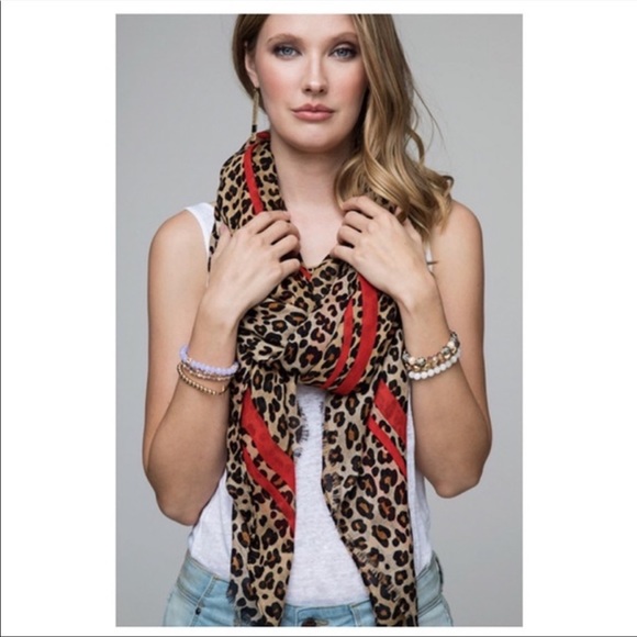 Ruggine Douby Leopard scarf with stripe accent - Picture 2 of 7